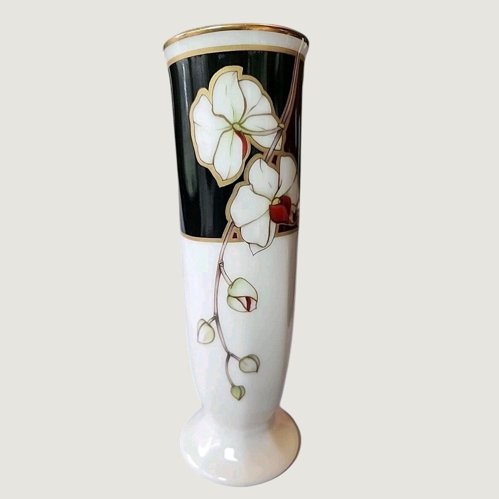 NOS VTG Noritake "Midnight Orchid" Bone China Vase Signed Yuriko Takata 9" Japan